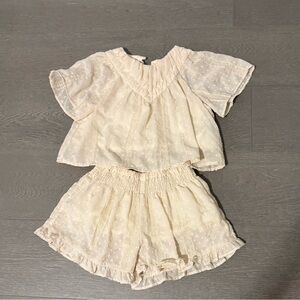 Cream Ruffled Top and Shorts Set